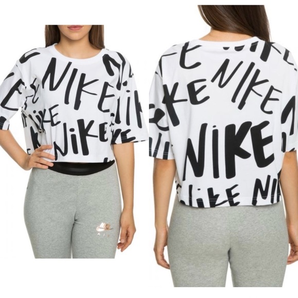 Nike Tops - Nike White Graphic Cropped Tee Size S
